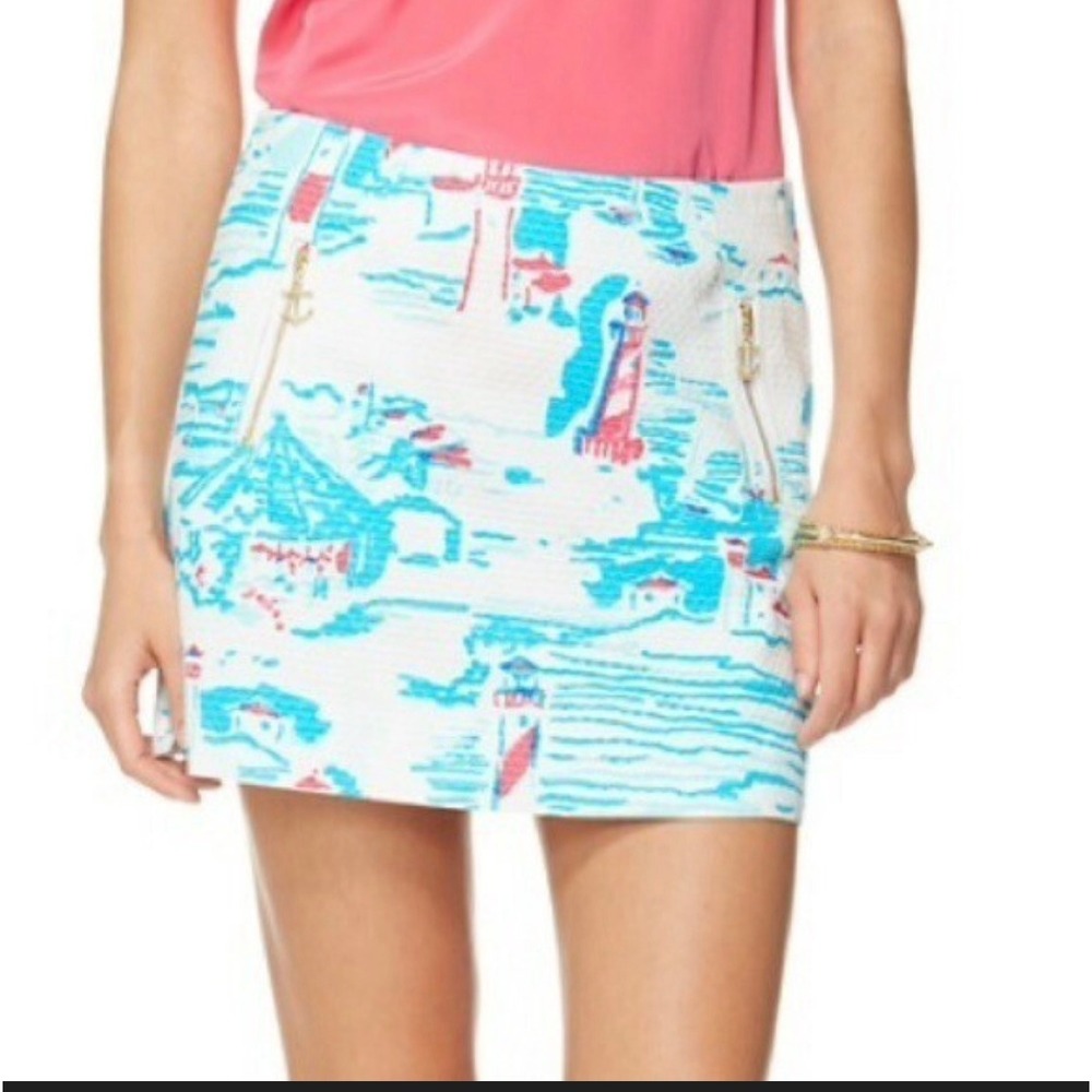 Lilly Pulitzer Tate Watch out Lighthouse Seersucker Mini Skirt Pink White Sz 2 - Picture 9 of 9